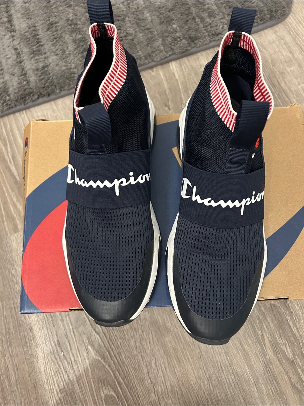 Champion Men's Navy Slip-On Sneakers with Red & White Trim